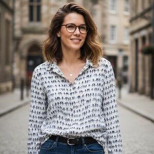 Whimsical Flight Blouse Jane + Delancey Birds on a Wire Button Down | Plus 1X